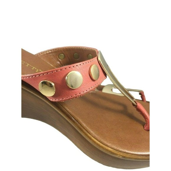 A Giannetti Womens Italian Size 9 Wedge Heels Coral Brown Pink Gold Slip On Sand - Picture 8 of 11